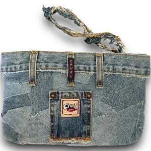 Vtg Upcycled Cruel Girl Denim Clutch Boro Wristlet Handmade Patchwork Jean Purse